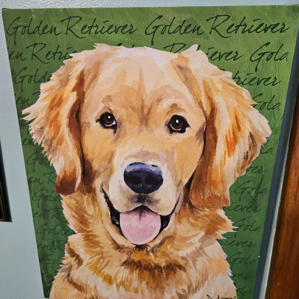 oh my gosh how adorable golden retriever picture on canvas signed. 2010
